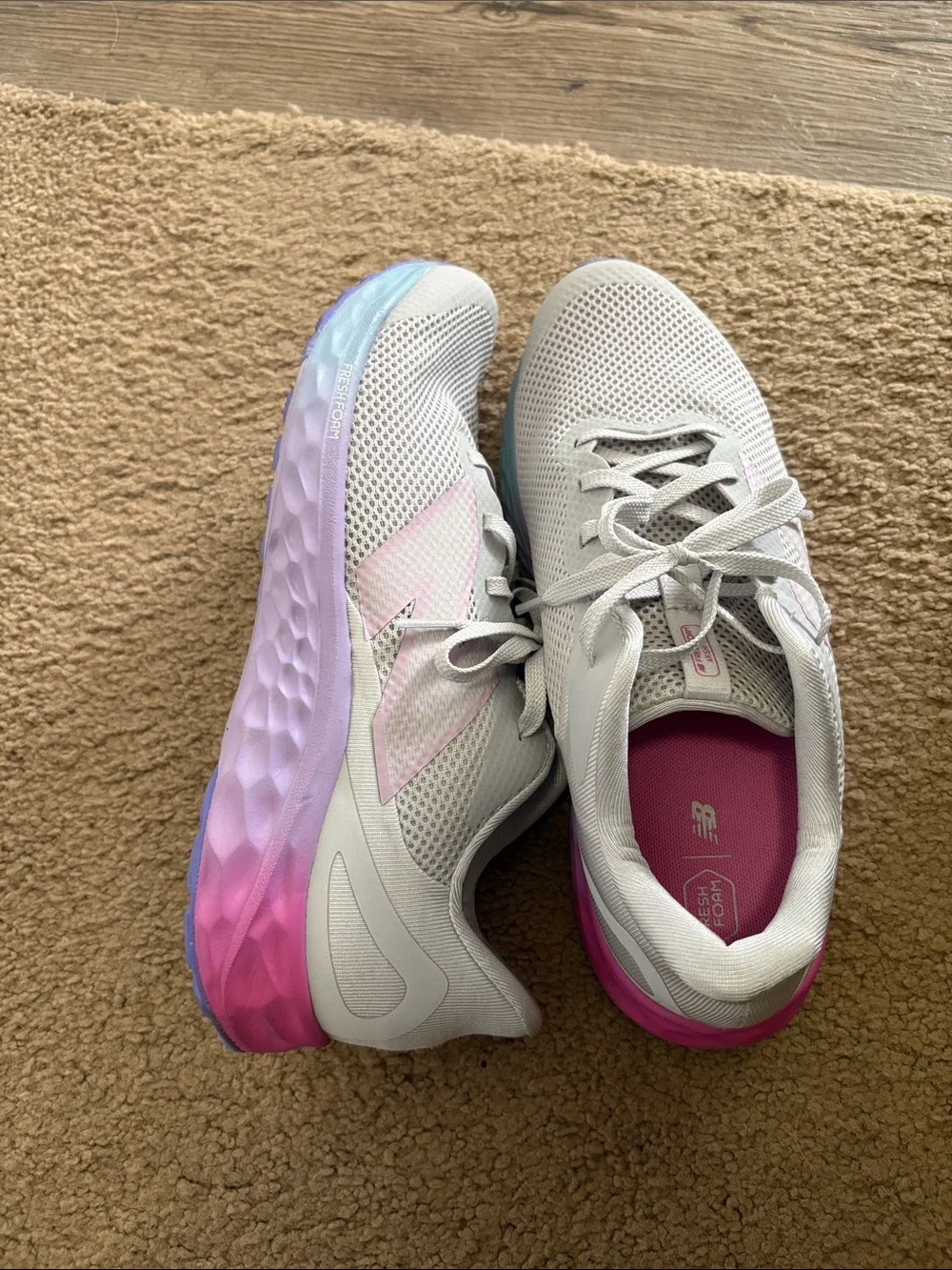 New Balance White and Pink Women's Athletic Shoes - Picture 2 of 3